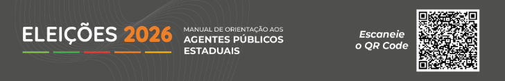 Banner da campanha Elei&ccedil;&otilde;es 2026 com refer&ecirc;ncia ao Manual de Orienta&ccedil;&atilde;o aos Agentes P&uacute;blicos Estaduais, QR Code para acesso ao conte&uacute;do e identidade visual da PGE-RS.