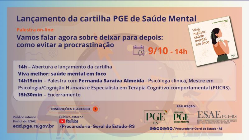 A cartilha “Viva Melhor: saúde mental em foco" é parte do programa PGE de Saúde Mental